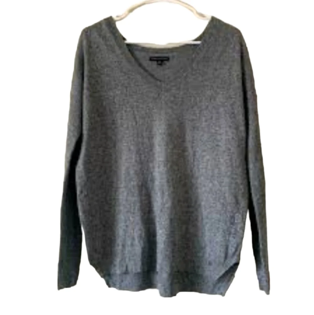American Eagle Gray Thin Knit Oversized V-Neck Cotton Sweater